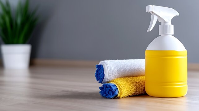 Bright Yellow Cleaning Spray Bottle with Soft Cleaning Cloths