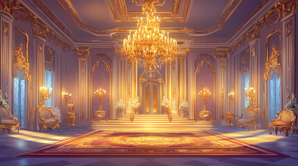 Obraz premium Opulent palace interior with ornate chandelier and gilded decor. Ornate Palace Interior. Illustration