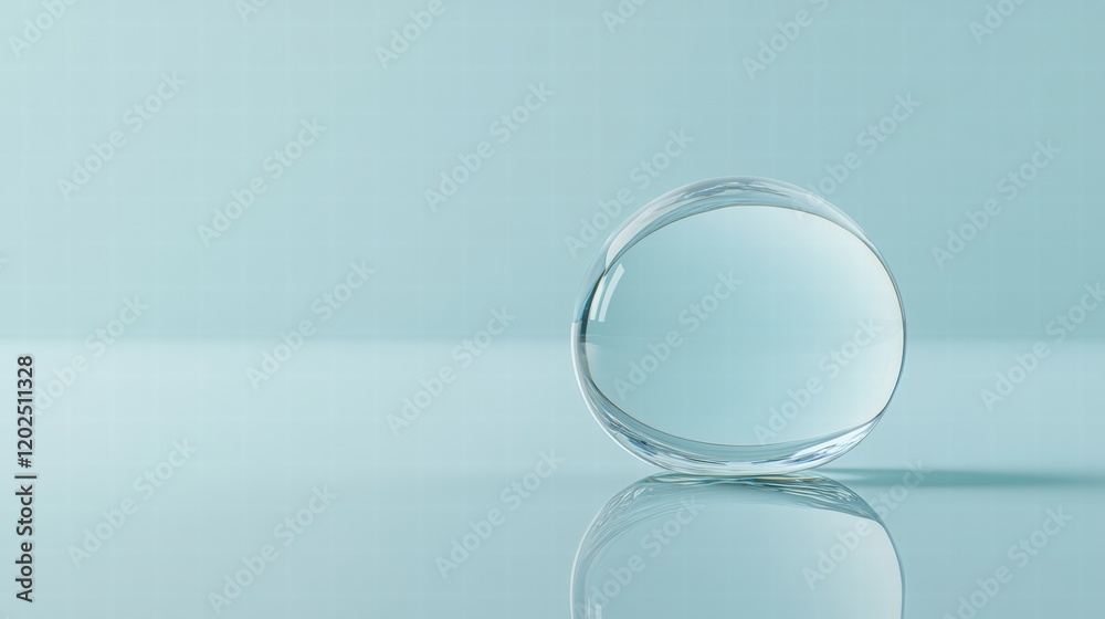 Leinwandbilder clear glass sphere resting on a smooth surface with a subtle reflection and soft blue background in 
