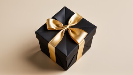 Obraz premium Luxurious bonbonniere with matte black finish and gold ribbon, a stylish favor choice.