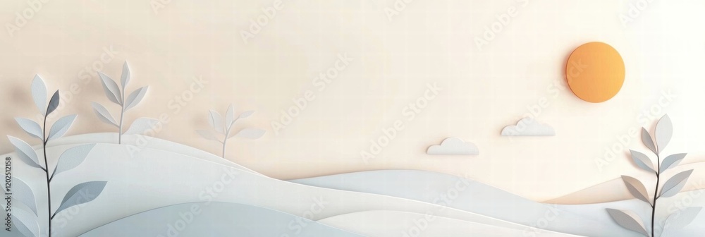 Poster Nature inspired planner layout featuring abstract elements of sun clouds and mountains for relaxation and organization. Generative AI