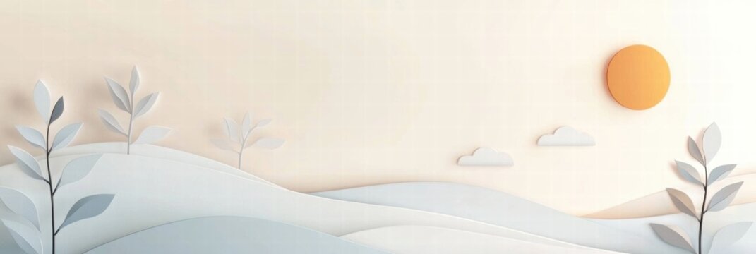 Nature inspired planner layout featuring abstract elements of sun clouds and mountains for relaxation and organization. Generative AI