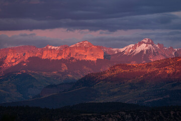 USA, Colorado, Uncompahgre National Forest. Sunset over the Cimarron Range.