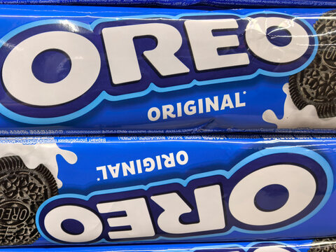 Classic Oreo cookie packaging highlights favorite treat in vibrant colors