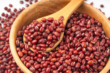 Red adzuki beans texture background, raw aduki bean pattern, Vigna angularis legume seeds