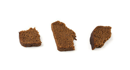 Black rye bread isolated, dark brown sliced loaf, sourdough borodinsky rugbrod square slices