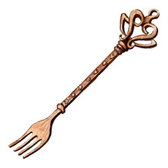 Hand drawing illustration of beautiful bronze dessert fork