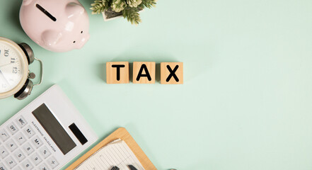 tax text with document on working table