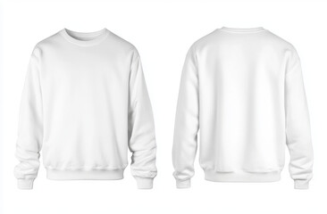 Men's white blank sweatshirt template,from two sides, natural shape on invisible mannequin, for your design mockup for print, isolated on white background.