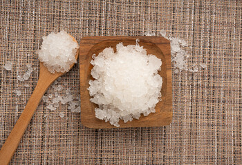 Plakat Dead sea salt pile, white crystals for body spa, sodium chloride similar to crushed ice, spa scrub