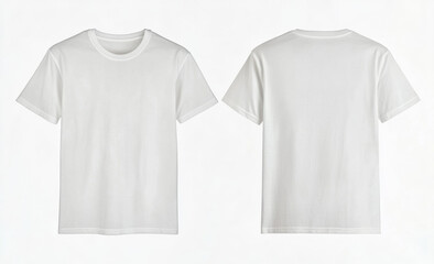 Men's white blank T-shirt template,from two sides, natural shape on invisible mannequin, for your design mockup for print, isolated on white background
