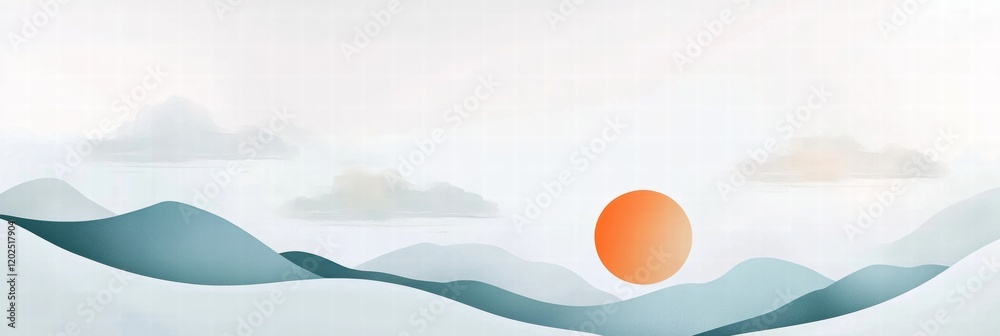 Poster nature inspired planner layout featuring abstract elements of sun, clouds, and mountains in a calmin