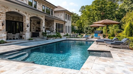 Fototapeta premium High-end residential design with outdoor entertainment areas, including a pool and patio