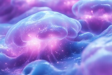 Abstract Purple and Blue Organic Forms Glowing