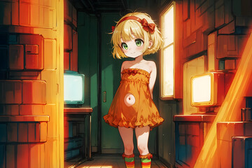 Orange Dress with Tender Details