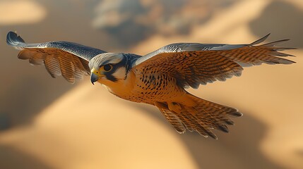 Fototapeta premium Desert falcon soaring, sand dunes background, wildlife photography