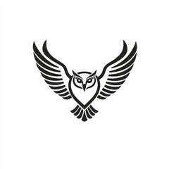 Owl soars with wings spread, isolated, graphic illustration for design or logo use