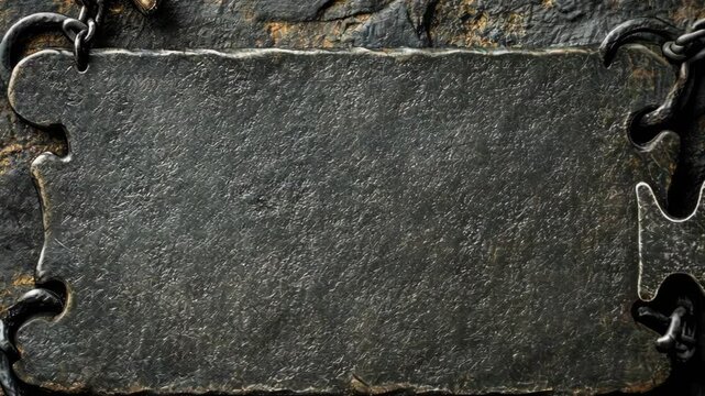 Rustic black slate plaque resting on a textured stone surface surrounded by a natural environment