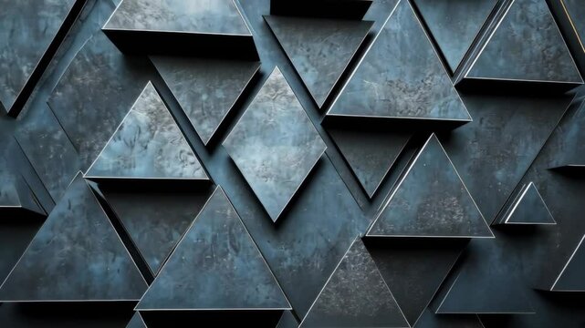 Textured triangular wall design in shades of gray showcasing dynamic geometric patterns
