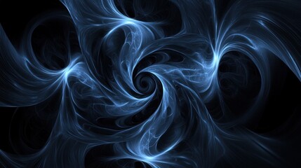 Obraz premium Abstract swirling blue fractal art on black background.