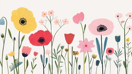 Fototapeta premium A painting depicting a field of flowers, with a bee at the center surrounded by blooms