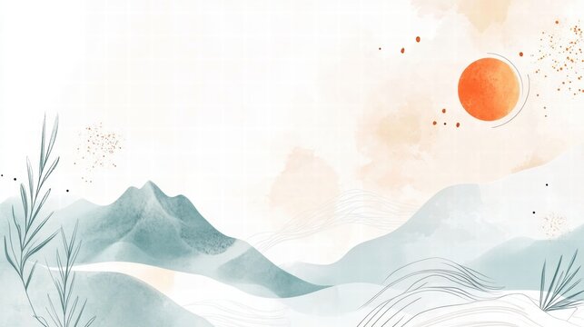 Explore a simple planner layout with abstract nature inspired elements featuring sun, clouds, and mountains for creative organization. Generative AI