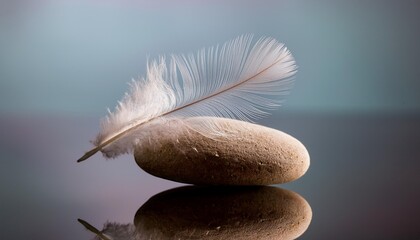 Perfect Balance Between Feather and Stone on a Smooth Surface, Symbolizing Harmony and Stability