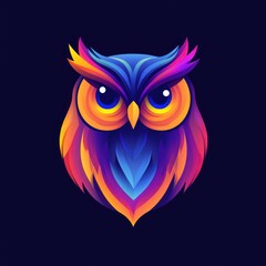 Fototapeta premium Colorful owl portrait, vibrant plumage, dark background, graphic design use