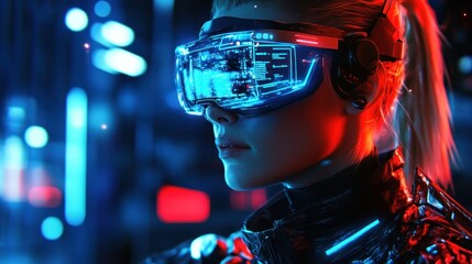 Woman in futuristic glasses exploring virtual reality.