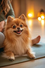 Happy fluffy dog relaxing. AI.