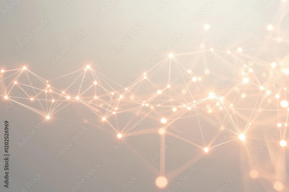 Poster Abstract network connected dots with sparkling lights and soft glow on a light background. Generative AI