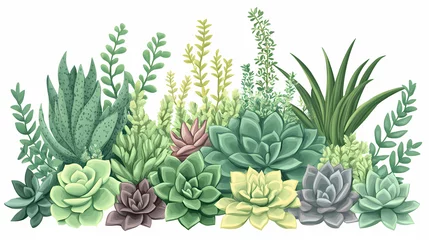 Plexiglas schilderij Jungle Succulent plants arranged in a harmonious symphony on a white background, succulents, arrangement, greenery. Harmonious Nature Symphony. Illustration  © Thiago