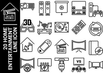 home entertainment line icon, black and white