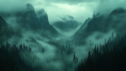 Misty Mountain Forest Landscape Wallpaper Background