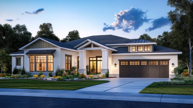 Interactive 3D architectural rendering of a family home with realistic textures and lighting effects