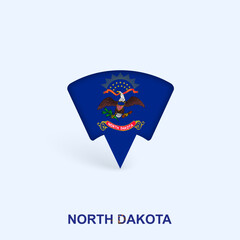 North Dakota Flag Map Pointer Design with Shadow.