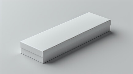Naklejka premium Minimalist white rectangular box with lid on light gray background, perfect for product packaging mockup and branding design presentation. Clean modern design template.