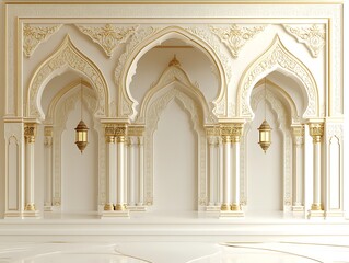 Obraz premium Elegant Islamic Architecture Featuring Ornate Arches and Pillars