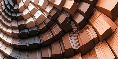 Abstract 3D Geometric Background with Brown and Beige Cube Pattern Texture