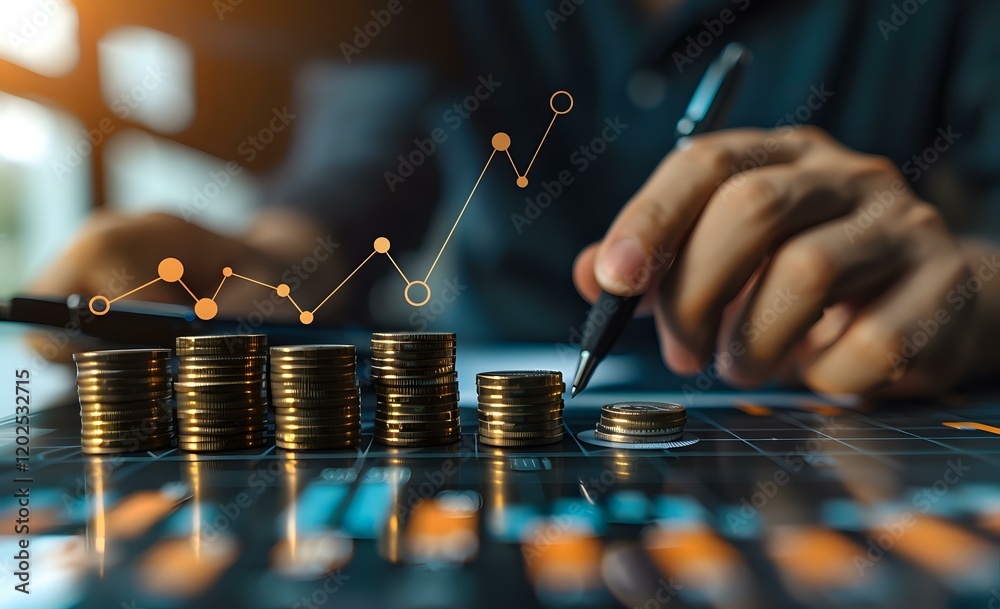 Poster hands typing on illuminated keyboard with futuristic digital transformation effect, glowing particle