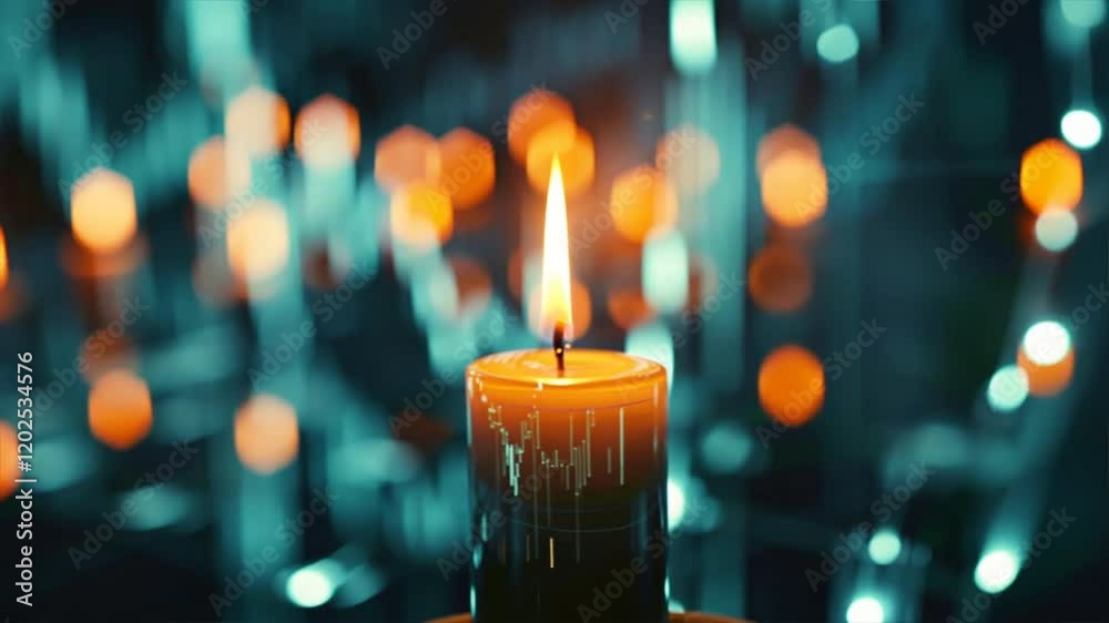 Aufkleber Glowing Candle Flame Illuminates Digital Background, Creating Serene Atmosphere with Warm Light and Vibrant Colors, Perfect for Relaxation and Reflection.