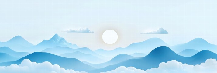 Simple planner layout featuring abstract nature inspired elements like sun, clouds, and mountains for serene organization. Generative AI