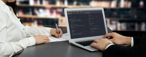 Software development programming on computer screen for brisk application and program coding
