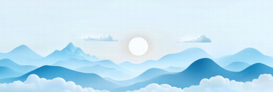 Simple planner layout featuring abstract nature inspired elements like sun, clouds, and mountains for serene organization. Generative AI