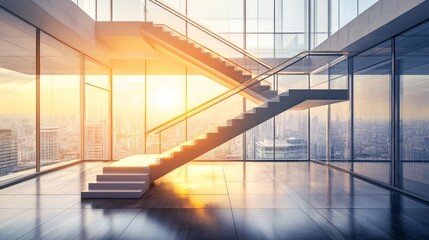 Modern Corporate Interior with Stylish Staircase and Glass Walls