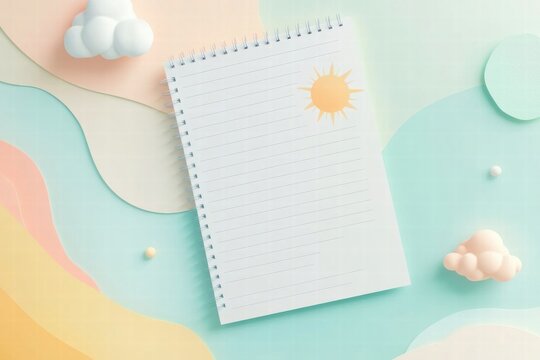 Nature inspired planner layout featuring sun, clouds, and mountains for daily organization and creativity. Generative AI