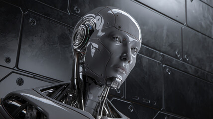 Close-Up Portrait of a Futuristic Robot