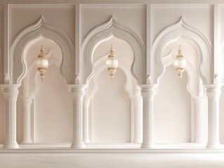 Fototapeta premium Elegant Islamic Architecture Featuring White Columns and Arches