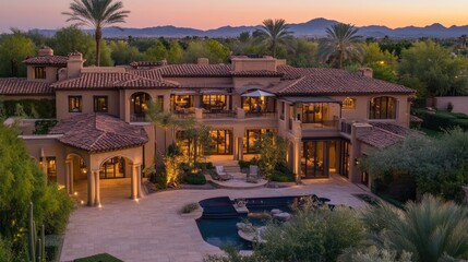 Obraz premium Luxury mansion layout with multiple wings, private courtyards, and expansive guest accommodations