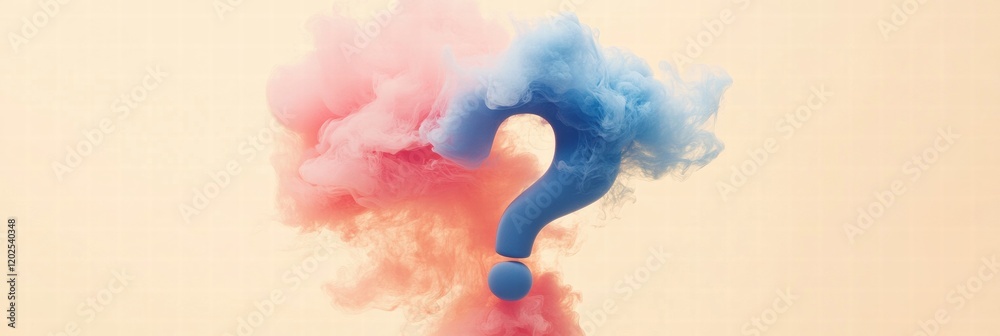 Leinwandbilder clouds of pink and blue smoke merging into a question mark shape in a dreamy atmosphere. generative 